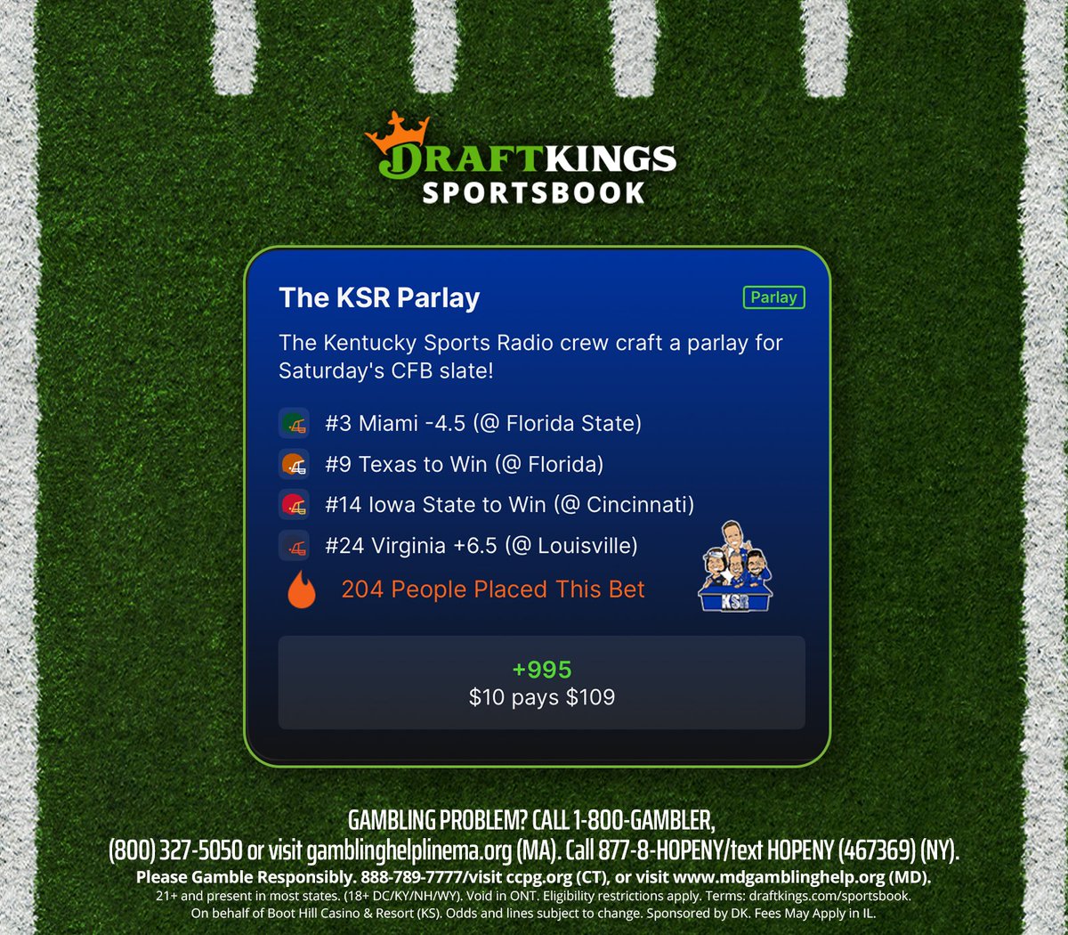 DrewFranklinKSR's tweet image. The new KSR parlay is live on @DKSportsbook. We’re trying to stay hot.

Use promo code KSR at sign up if you’re a new user. #DKPartner