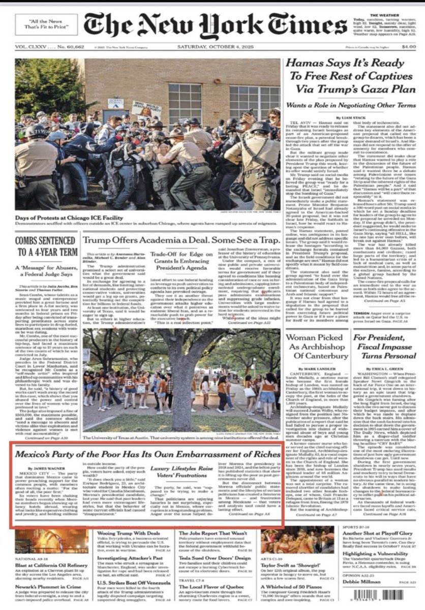 Mamá, mamá, mira: Hoy, la corrupcion en México es nota de primera plana en el New York Times.