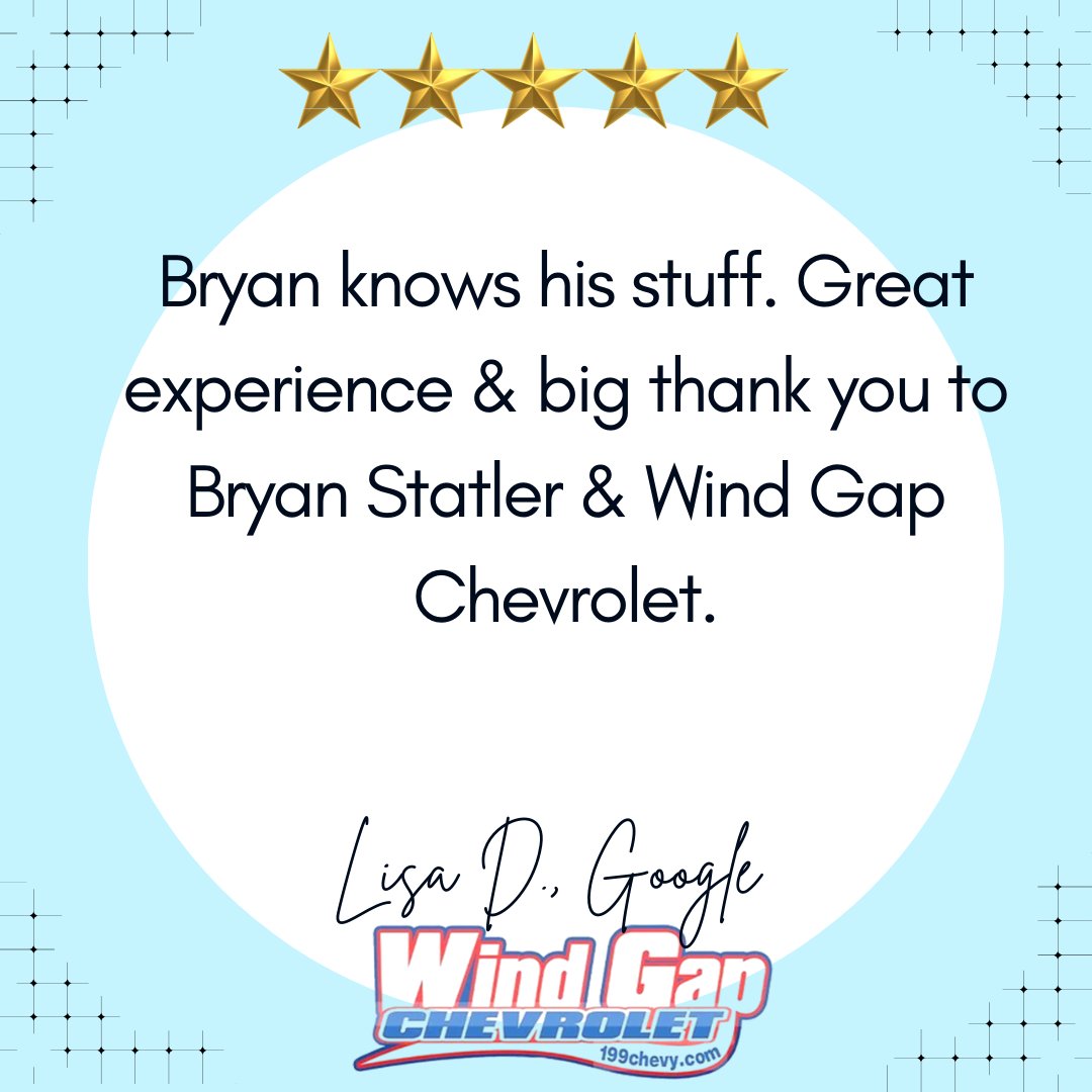 WindGapChevy's tweet photo. Thank you, Lisa. We’re happy to know the team made your experience a great one and we truly appreciate your kind words. https://t.co/ex6FSOdr4K