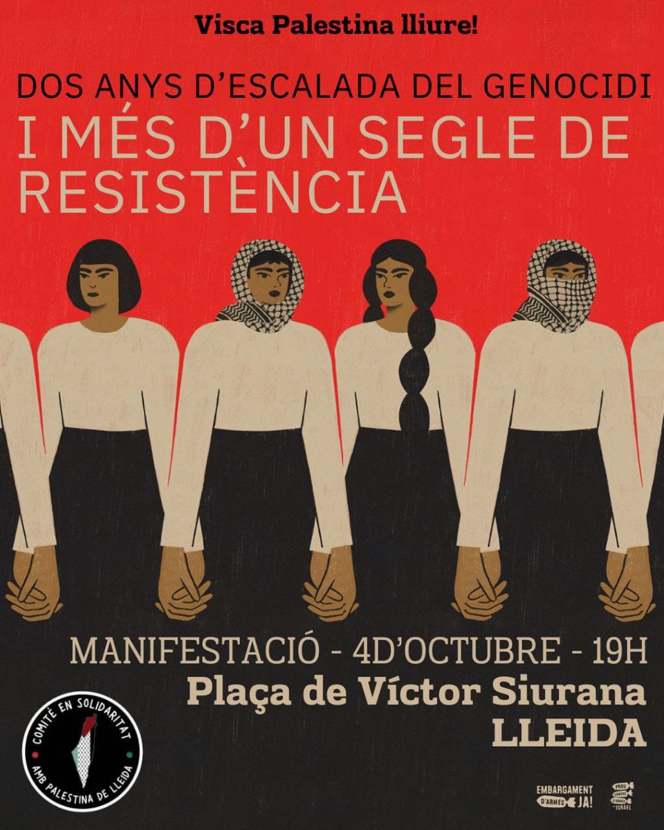 CGTLleida's tweet image. Avui a les 19h a la plaça Victor Siurana #ViscaPalestinaLliure