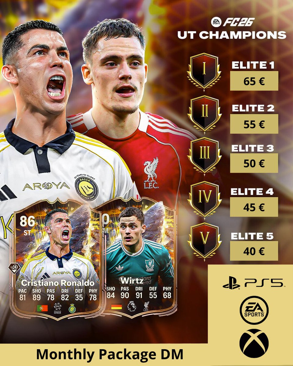 FutService_25's tweet photo. 🚨 FLASH SALE! 🚨

1 Elite I spot available for only €50 (normally €65) ⚡
First come, first served ⏳
DM NOW to grab it before it’s gone! 📩

#EAFC26 #WeekendLeague #FUTChamps #FUTCommunity https://t.co/wttjP8WXvQ