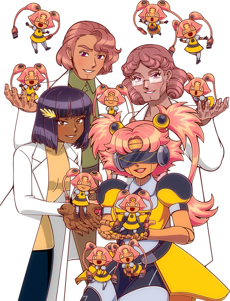 luxcoastpixels's tweet photo. It's CRL's anniversary again! Lemme introduce her in-story family. Prof. Myria is her mother and the leader of greenhouse city where CRL was built. Ivan is her brother and Cleo is his wife. Finally, the ten baby robot cameras she uses to spy on the moss! https://t.co/KEb1Ez7Tmk