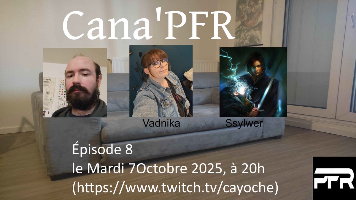 Ce Mardi 7 Octobre, aura lieu un nouvel épisode de Cana'PFR, avec en invité <a href="/Vadnika/">Vadnika</a>  et Sylwer

On y évoquera :
- Retour sur la fin du MPST
- Explication de la run de pokémon BDSP Any% no OOB 
- Petit retour se début du tournoi inter sur Pokémon Red
- et bien d'autres choses