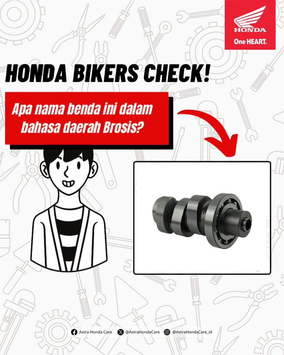 Honda Bikers Check datang lagi.. BroSis tau ngga nama suku cadang ini? Kalo MiGan tau namanya Camshaft. Di daerah BroSis nama suku cadang ini apa sih? Kasih tau MiGan di kolom komentar dan cantumin nama daerah kamu juga ya :)
.
#AstraHondaCare #Cari_Aman #SalamSatuHATI