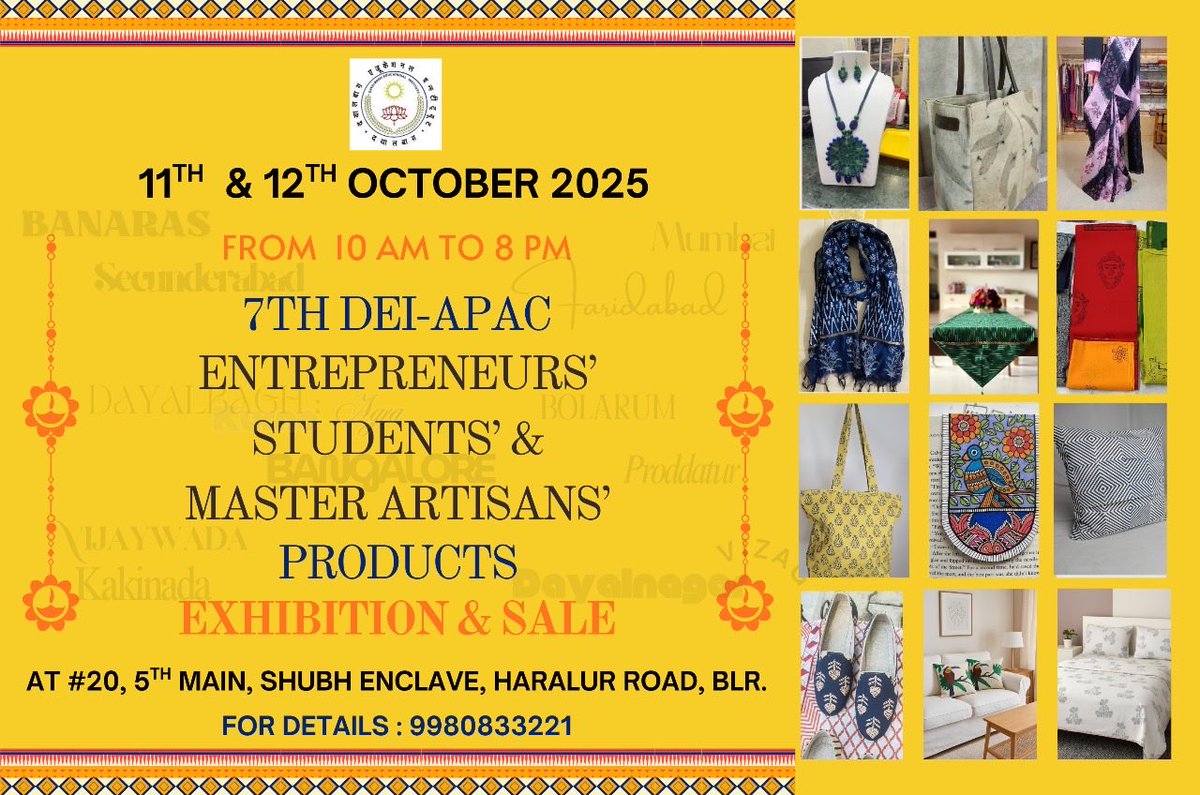 aartiitis's tweet photo. A platform where tradition meets innovation — the 7th DEI APAC Exhibition and sale will be held on 11th &amp; 12th October 2025 at Bengaluru. Come, be inspired and shop handmade. https://t.co/oAS5QHGQaJ