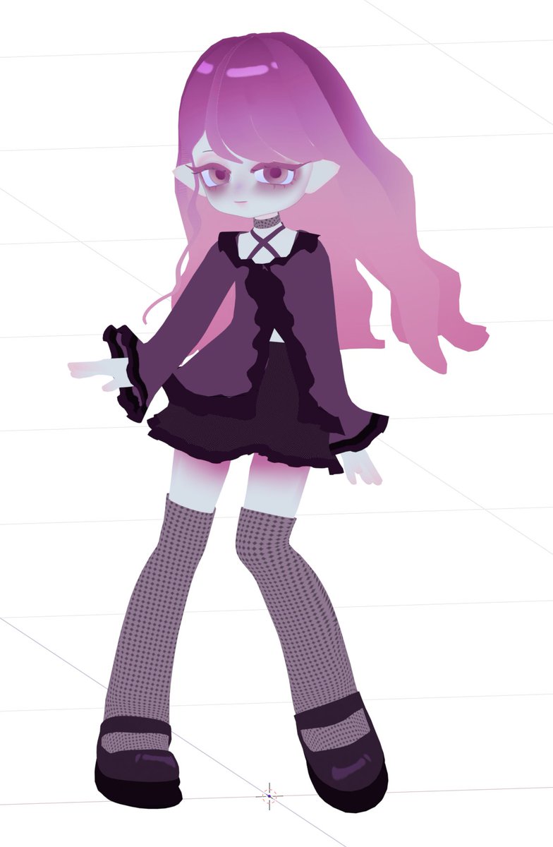 necoro_kke's tweet image. キャラモデ習作ちゃんテクスチャ塗り途中　伸びちゃうからニーハイは模様系やめよかな　#b3d #blender