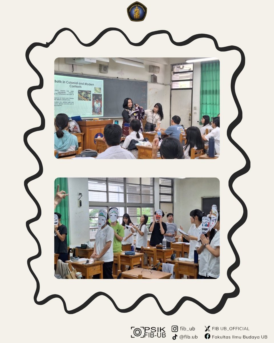 FIBUB_OFFICIAL's tweet image. Workshop Topeng Malangan yang mengenalkan seni budaya lokal di Sekolah lokal Kaohsiung, dan hari ketiga ditutup dengan Guest Lecture di NSYSU membahas strategi pembelajaran bilingual berbasis AI.

#UniversitasBrawijaya
#KampusUB
#FIBUB
#FIB_UB