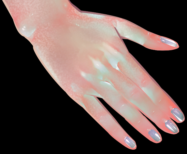 ← アップで見るといい色(サムネだと映えない)
→ サムネで見るといい色(肌が水色 指先オレンジ) 