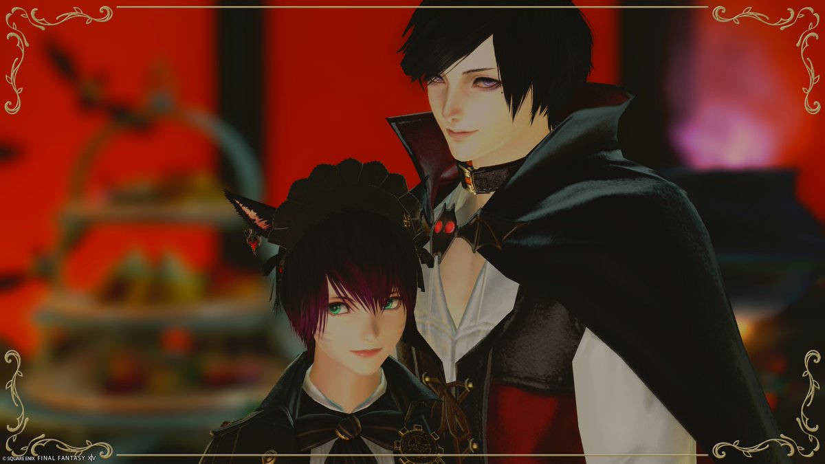 Xun1416595's tweet photo. ハロウィン～！
ドラキュラ伯爵と猫娘
（主役はちわわん）

#Piilo
#FF14SS https://t.co/hWZoZX4kB5