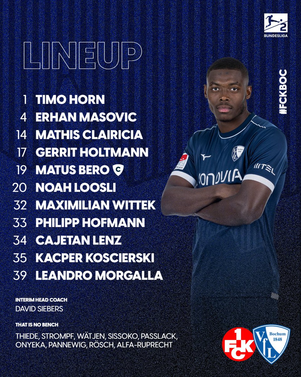 VfLBochum1848EN's tweet photo. Here is the lineup to take on 1. FC Kaiserslautern! David #Siebers makes 2⃣ changes from last weekend:
⬅️ #Vogt, #Wätjen
➡️ #Masovic, #Clairicia
#meinVfL https://t.co/puciVnsrGc