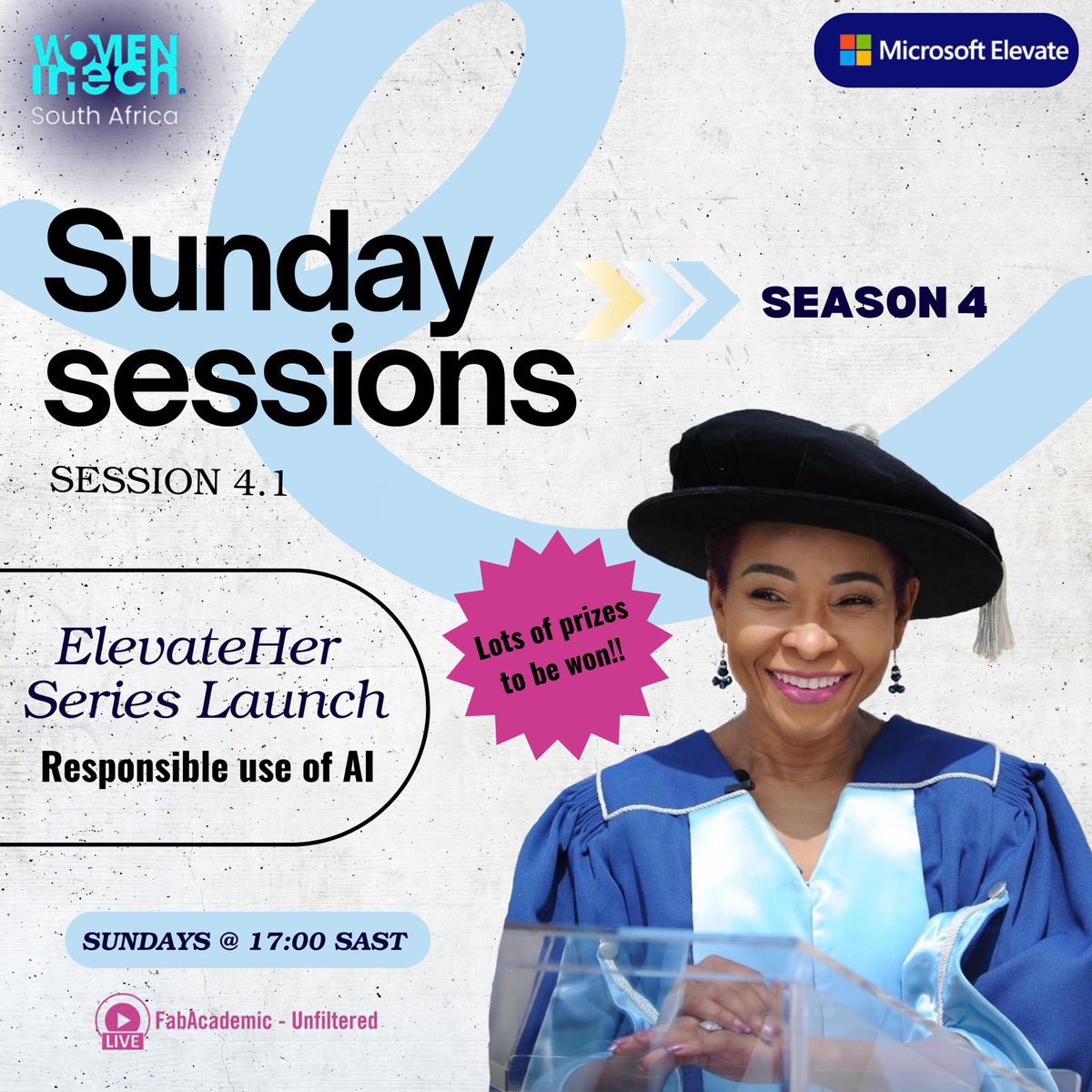 Tomorrow is a BIG day! Join us for the launch of the ElevateHer Series, a bold new chapter in our AI Fabacademic family conversations. We kick off Session 4.1 with our ElevateHer Series Launch and a close look at “Responsible Use of AI”.
🏆There are lots of prizes to be won