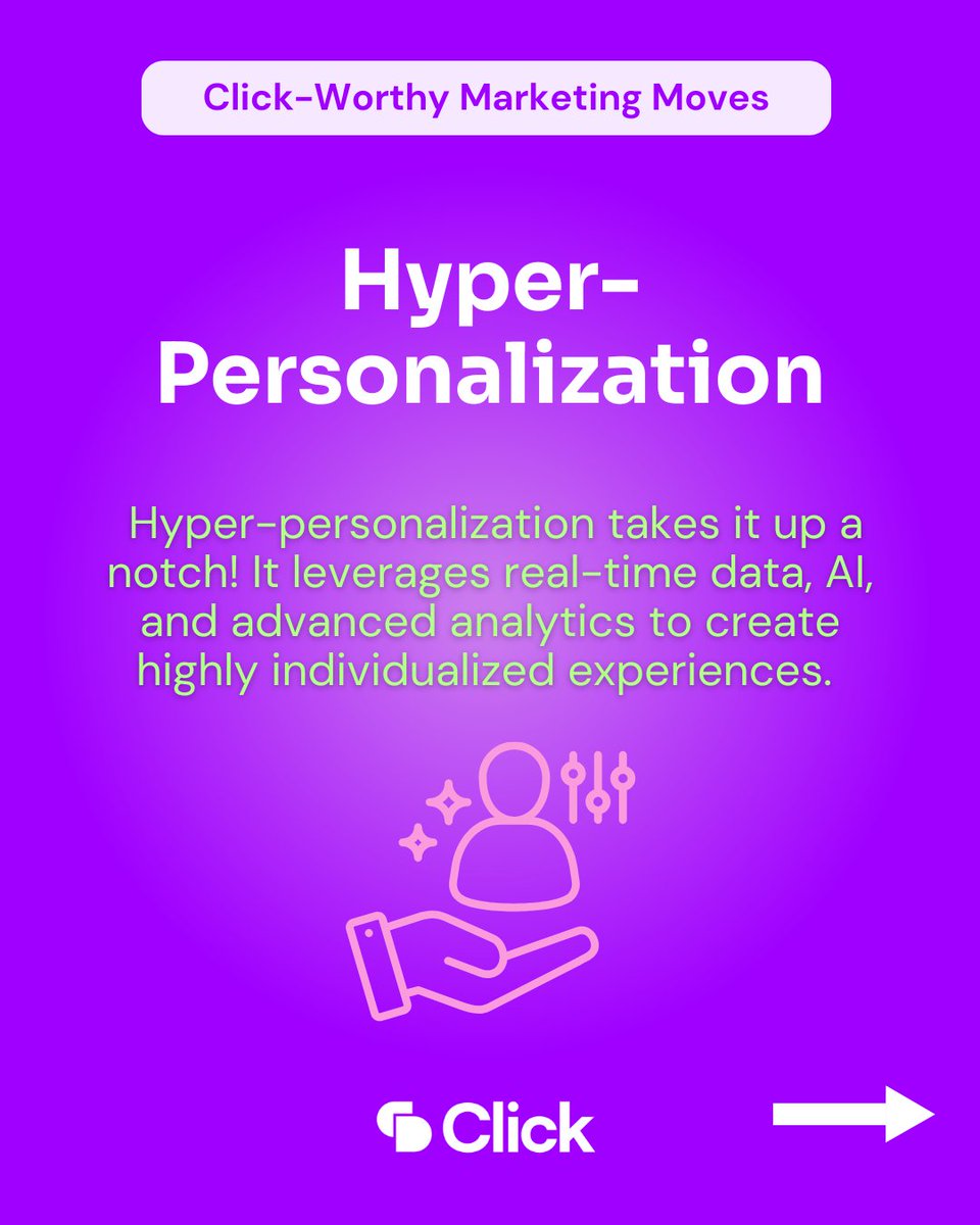 ClickDimensions's tweet image. Wondering how personalization and hyper-personalization differ in marketing? 🎯
In a nutshell: Personalization = relevant by history. Hyper-personalization = relevant right now, for you.
#MarketingTrends #HyperPersonalization #CWMM #clickworthymarketingmoves