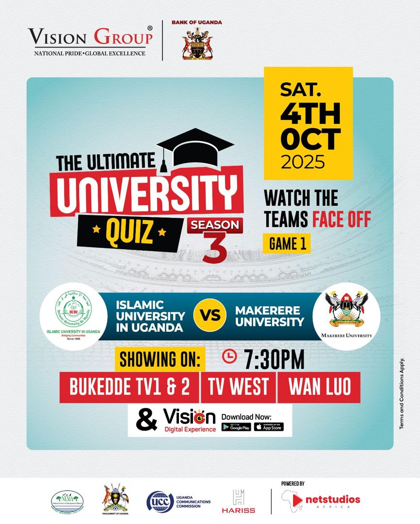 #UltimateUniversityQuiz yaagaruka

<a href="/Makerere/">Makerere University</a> na <a href="/iuiuac/">Islamic University In Uganda</a> nibaija kureebana buso-bwa-ntaama omurutaro rw'okugarukamu ebibuuzo omu #UltimateUniversityQuizS3.

Taho TV West omwabazyo ogu shaaha 1 n'ekicweka

Cc: <a href="/BOU_Official/">Bank of Uganda</a>, <a href="/UCC_Official/">UCC</a>, <a href="/Parliament_Ug/">Parliament of Uganda</a>, <a href="/nemaug/">National Environment Management Authority (NEMA)</a>, na <a href="/HarissIntLTD/">Hariss International LTD</a>