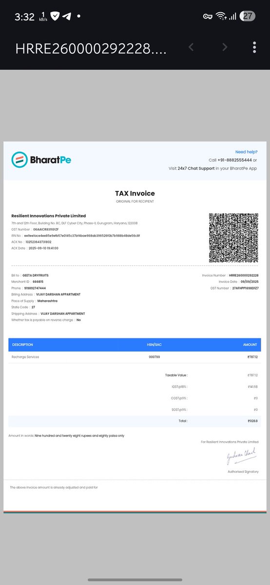 Jignesh98274's tweet photo. @bharatpeindia in bharatpe app invoices section their is charge and earn in whice i have 2 invoices 
Which charges is this ? https://t.co/mBERBGkO7j