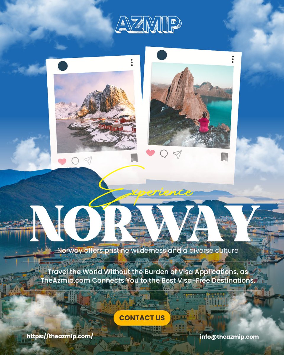 IAzmip's tweet image. Journey Through Norway’s Timeless Charm with Azmip
Discover the breathtaking charm of Norway with Azmip, where majestic fjords, vibrant cities, and timeless Viking heritage come together in perfect harmony.
#Azmip #VisitNorway #ExploreNorway #DiscoverNorway #ScandinaviaTravel