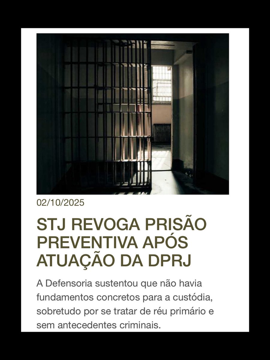 pachecodefensor's tweet image. Só os ricos acessam os Tribunais Superiores? 🤔
“A Defensoria Pública do Estado do RJ obteve, no @STJnoticias, a revogação da prisão preventiva de Felipe (*), preso em maio deste ano após furtar produtos avaliados em R$ 452,19 de uma farmácia na Barra da Tijuca”.