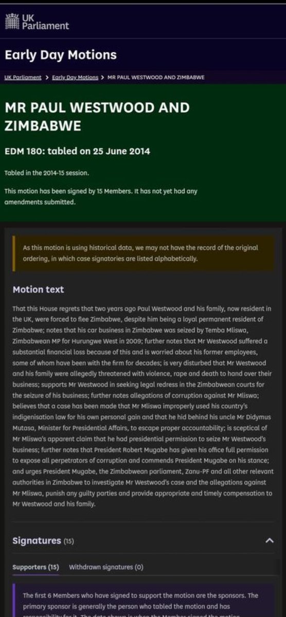 PaulPaulus13's tweet photo. @RichardBakerMP #EDMZIM14🇬🇧🇿🇼 📢"Motion received backing✍️🏿more than15🇬🇧MPs from the3main political parties @HouseofCommons inc: LibDems Conservatives #LabourGovt🇬🇧....#Mliswa told #ZimGovt that "Mr #PaulWestwood tricked the15🇬🇧MPs into fighting in his corner"🚩#right #justice 📢🏛🇿🇼
"What steps are the🇬🇧Govt taking to make sure that🇿🇼Govt understands the importance of proper preparation for🇬🇧🏴🇪🇺Citizens #Victims🇿🇼 of serious crimes by #Mliswa&Ass of present&previous🇿🇼Govt of day"⁉️... #Mliswa remains scot-free untouchable above #RuleofLaw🇿🇼 hiding behind *political connections* to avoid #Justice🇿🇼
@UKLabour @UKParliament @UKHouseofLords @Lord_Collins @jonny_oates #Justice4Westwoods