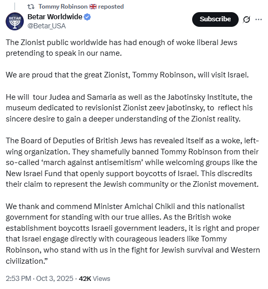 TRobinsonNewEra's tweet image. Only accounts who Penfold (aka Nick Lowles) knows can reply to his post, which should tell you something just for a start.

Also, the Jewish diaspora both in the USA and in Europe seem to be 'led' by some pretty radical, revolutionary, far left, woke Jewish wankers, who only…