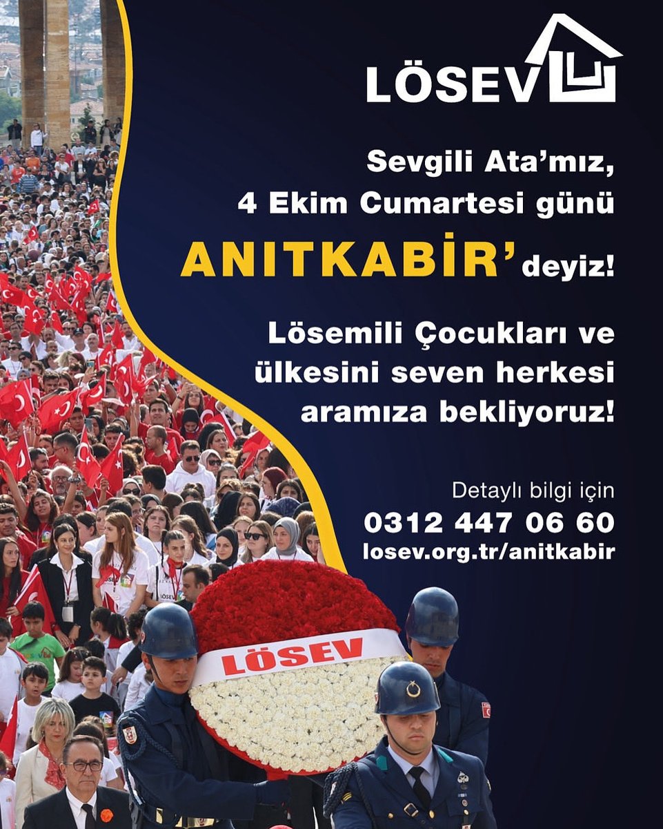 İyi ki ATAM ,
İyi ki LÖSEV
İyi ki TÜRK Milleti var.
Hava çok güzel,
Anıtkabir dolmaya başladı.
Anadolu’nun dört bir köşesinden yaklaşık 40 bin LÖSEV’li Ankara’ya - Anıtkabir’e geliyor.
TÜM ANKARA’lıları
Lösemili Çocuklarımızla beraber 
ANITKABİR’e bekliyoruz.
Sevgi-İyilik- Umut