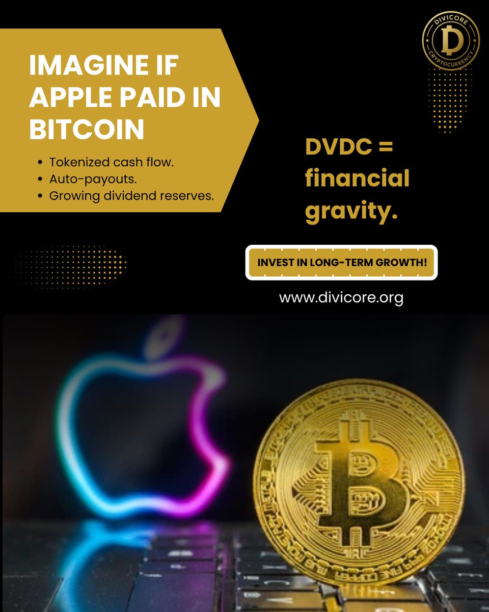 DivicoreDVDC's tweet photo. Apple reinvented technology.
DVDC reinvented income.
One made your phone smart.
The other made your money smarter.
Learn more: https://t.co/q1xTdEDta0
#DVDC #DiviCore #BNB #Crypto #Cryptocurrency #DividendCrypto #Dividends #Invest #Altcoin #AAPL https://t.co/9Osi9NBWIr