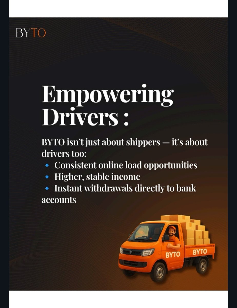 byto_official's tweet image. Stop the manual chaos! BYTO is transforming logistics with technology and building India's trusted aggregator.
Book a truck in just a few clicks. 
Experience seamless, fast, and reliable transport. Book now!

#BYTO #LogisticsTech #IntraCityTransport #RealTimeTracking