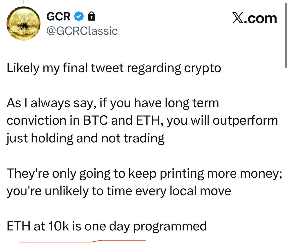 ETH at 10k is one day programmed