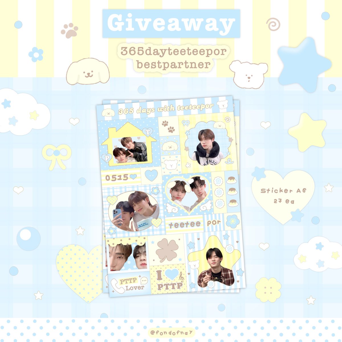 ★  𝓟ls kindly rt  ☆
giveaway for #TeeTeePor fan

🛌 sticker A6 ( 27 ea ) 

☆ location : bake a wish @ siam square one
☆ date : 18 oct 2025
☆ time : tba ( 💘 )

◉ rt &amp; show this tw ☆ ☆

#365DaysteeteeporbestPertner