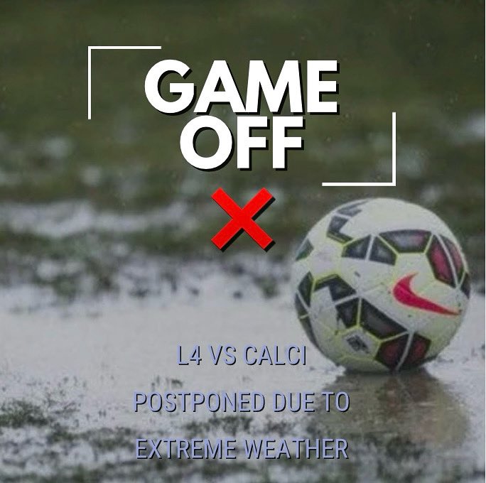 Unfortunately due to extreme weather conditions today’s game vs <a href="/calci_fc/">Calci FC</a> has been postponed 👎🏻💨 Stay safe &amp; warm not nice out there <a href="/LCPL2012/">Liverpool CPL</a>