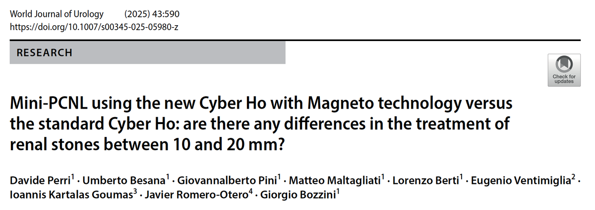 Davide_Perri90's tweet photo. 🎉 Proud to share that our latest research has been published in the WJU! The effect of #Magneto laser in #MiniPCNL compared to standard Ho:YAG Cyber Ho! The new Magneto technology shows real potential to offer patients quicker procedures and better outcomes @quanta_system https://t.co/iSUUapPdPe