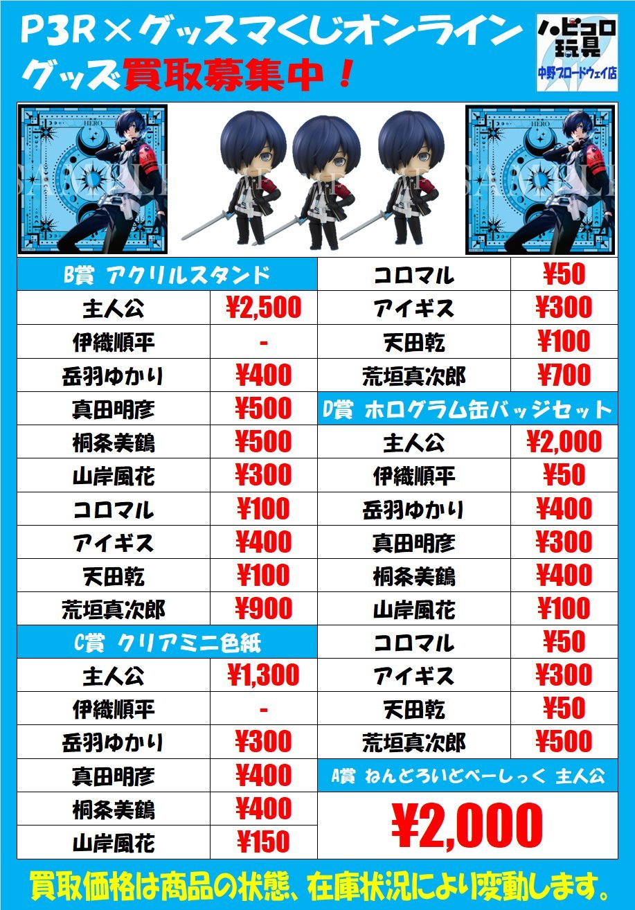 グッスマくじ ペルソナ3 ねんどろいど ミニ色紙 主人公 A賞は新戦闘服