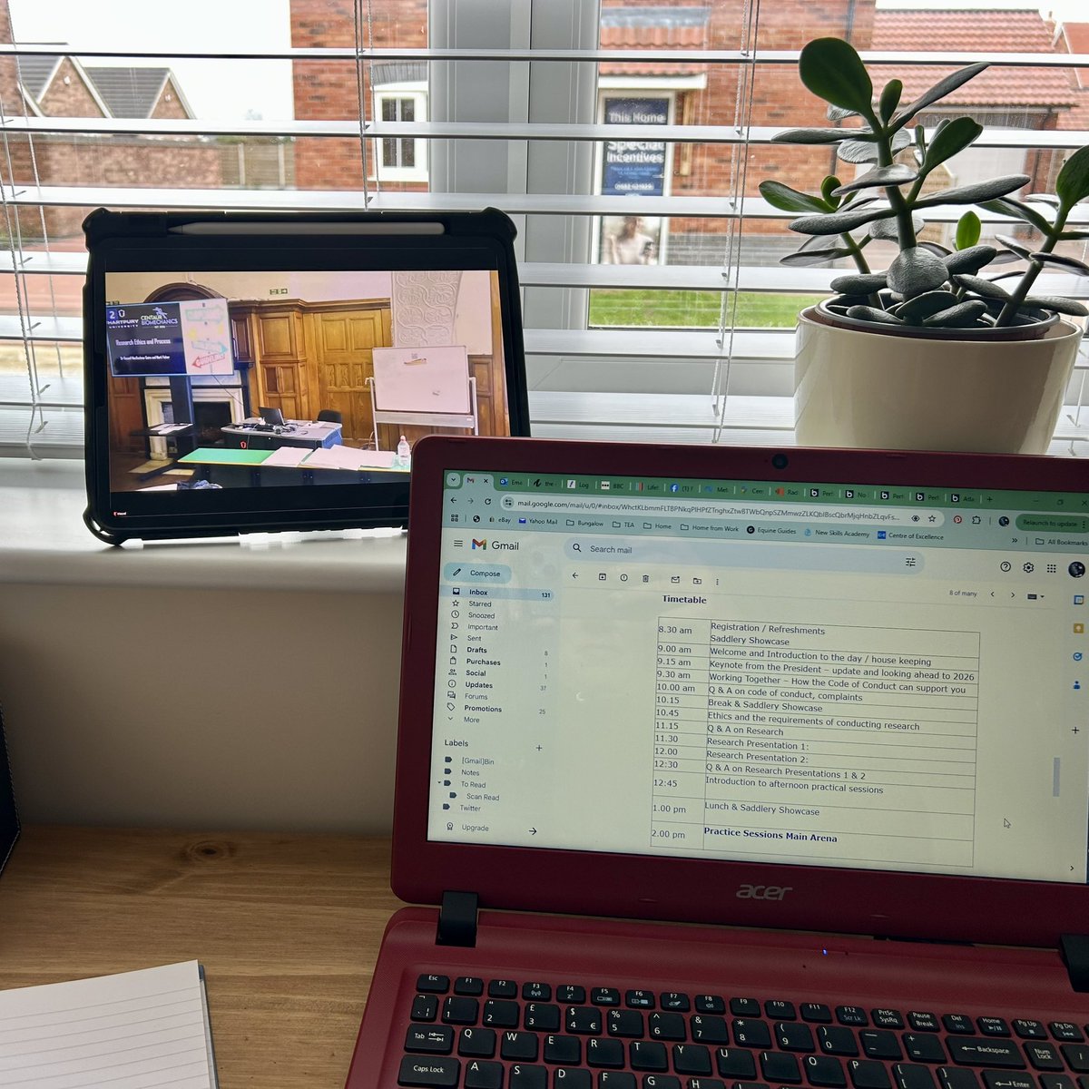 equine_advisor's tweet photo. All set up in my office for a morning of Continuing Professional Development with The Society of Master Saddlers and Hartpury where I’m looking forward to the agenda which is focusing on research.
Obviously all overseen by Captain Teddy my office manager and adorable distraction! https://t.co/2KmWF6aV4g