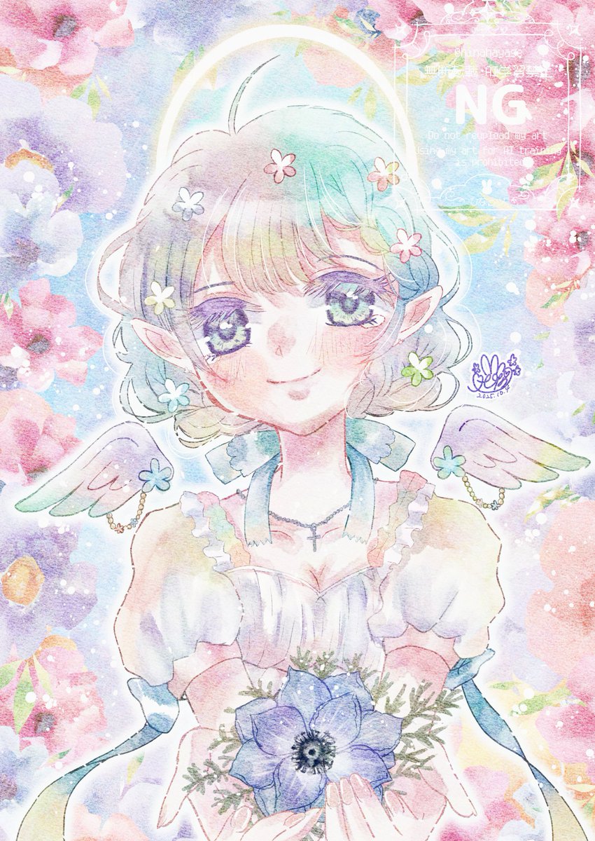 「『貴方だけ⋯』 紫のアネモネに想いを込めて 《デジタル水彩画》 ❒Xfolio(」|ひなっツ꒰ঌ🐰໒꒱のイラスト