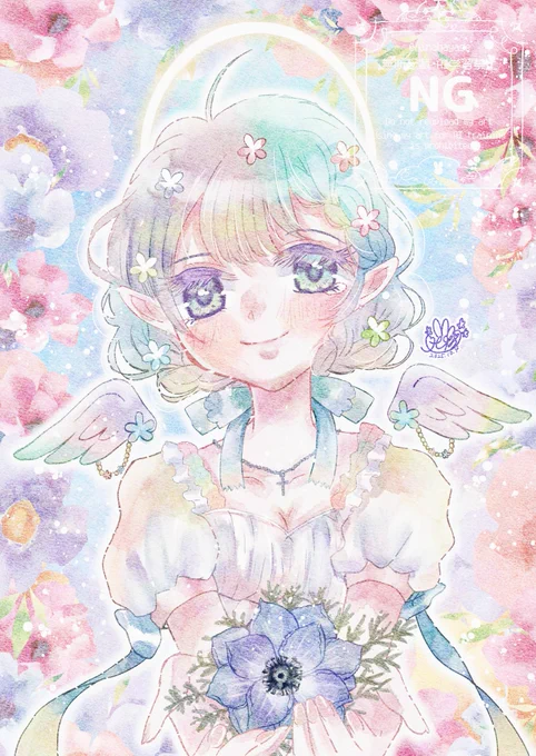 『貴方だけ⋯』 紫のアネモネに想いを込めて 《デジタル水彩画》 ❒Xfolio(高画質・ノイズ無し)▷ ツリーにリンク 【表現差分収録】 #天使の日 #デジタル水彩画 #創作