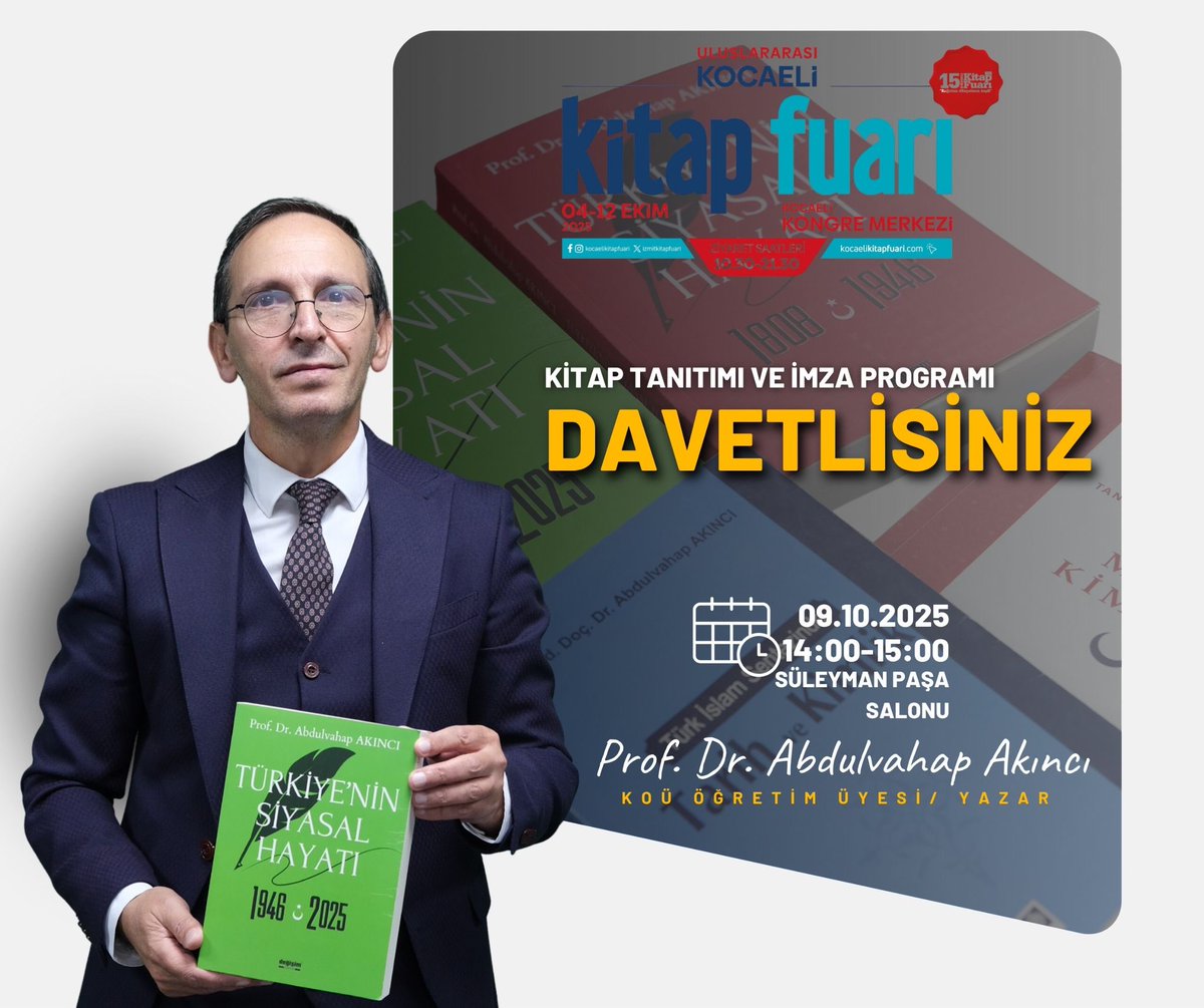 Çok değerli hocam <a href="/aakinci5/">Prof. Dr. Abdulvahap Akıncı 🇹🇷</a> çıkardığı kitabın imza günü müsait olanlar mutlaka katılsın.