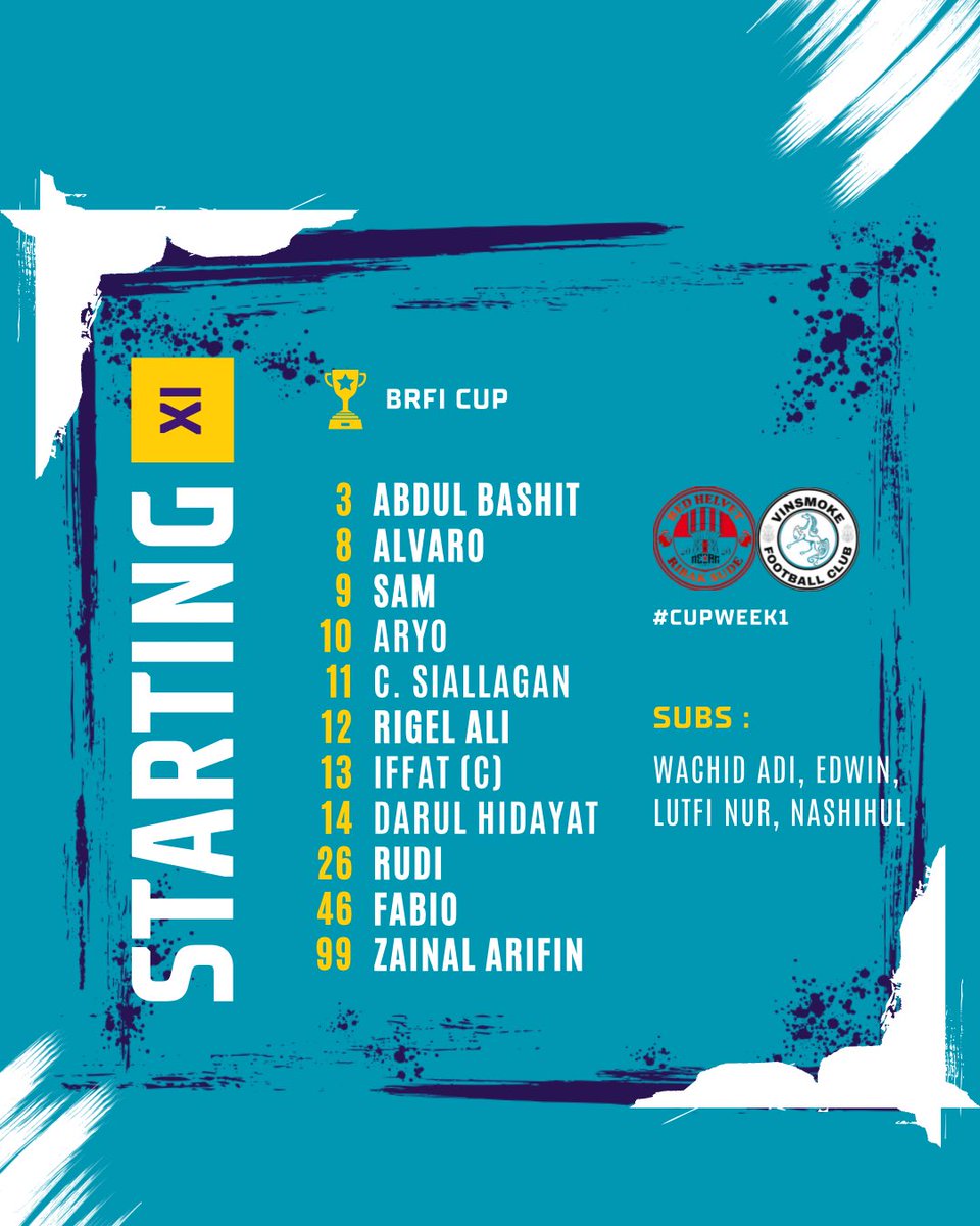 Line up for the clash in Medan…
 
#VinsmokeFC #CW1 #BattleRoyal #BRFI #FPL