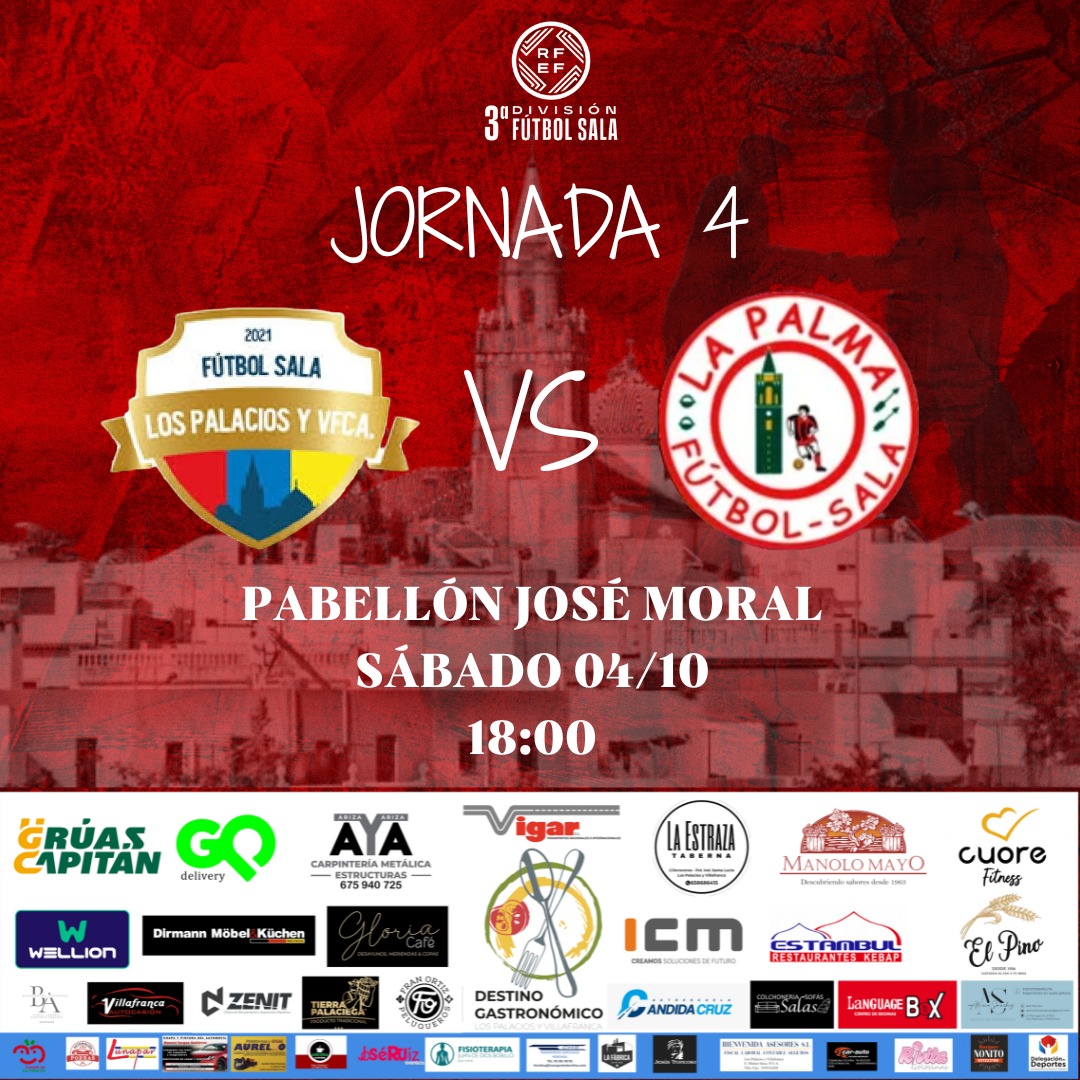 🔜 ¡Hoy es día de PARTIDO!

✅ Segunda salida a domicilio, ante un equipo cercano de la provincia de Sevilla

📍 4º Jornada

🔴 Destino Los Palacios vs Smurfit Westrock La Palma FS
🕞 Sábado 04 | 18:00h
🏟️ Pab. José Moral

📲 En directo por TV RFAF (Canal 2)

#OrgulloPalmerino ❤️