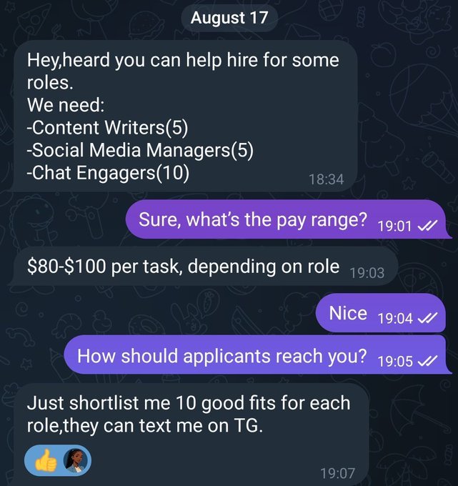 TimmyGo09697752's tweet image. 🚨 WEB3 CREATORS WANTED 🚨

I’m looking for:
✦ Content writers(5)
✦ Social Media Managers(5)
✦ Chat Engagers(10)

Pay: $80 – $100 per task (depending on role &amp;amp; quality)
Simple jobs, no gatekeeping
If you’re interested:
🔁 Retweet this
💬 Comment “Ready”
📩 Then DM me “Creator”