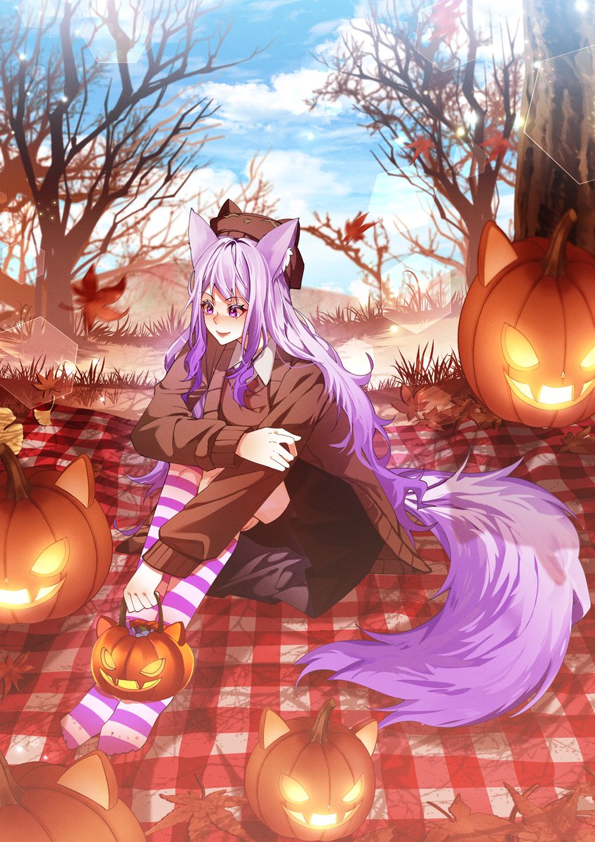HanaeVT's tweet photo. Zwischen bunten Blättern und leuchtenden Kürbissen fühlt sich der Herbst einfach wie kleine Magie an 🍂🎃💜

🎨famahima https://t.co/jMhZ99qPBJ