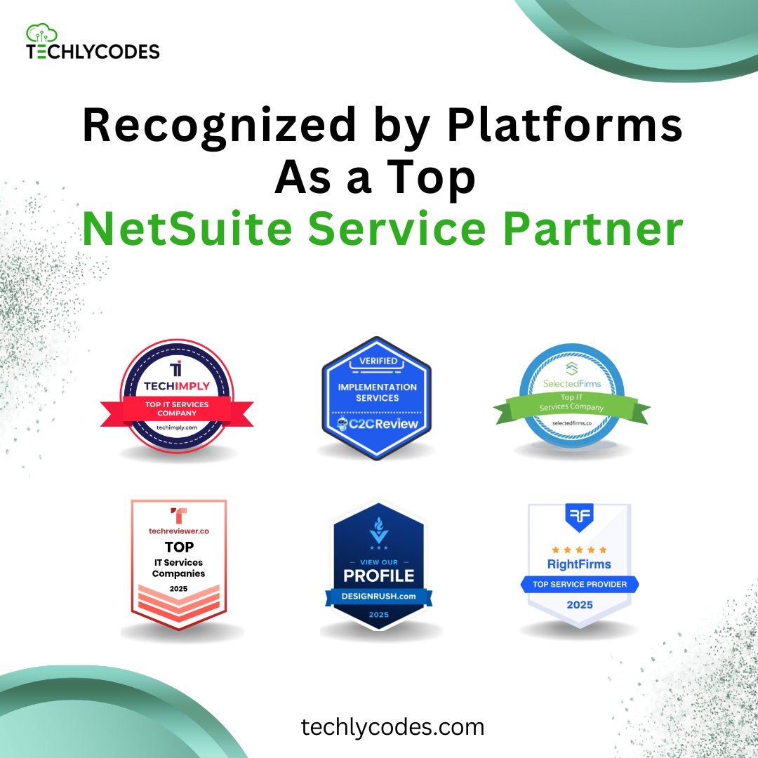 TechlyCodes's tweet image. We’re excited to share some great news!
The TechlyCodes has also been identified as one of the Top NetSuite Consulting Partners - a trust-worthy sign of our commitment to assist businesses to achieve the best of NetSuite.
Big thank you to our amazing clients, partners, and team