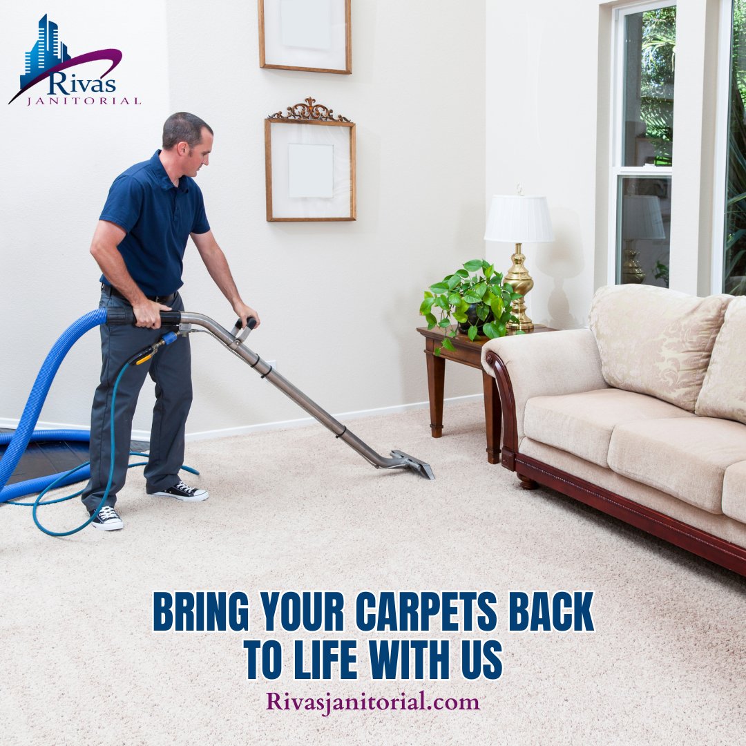 RivasJanitorial's tweet photo. Bring your carpets back to life with Rivas Janitorial Services in #MorganHill!

We remove dirt, stains &amp; allergens—leaving your home fresher, #cleaner, and healthier.

📞Book your professional #carpetcleaning today &amp; feel the difference! (408) 440-9705

👉https://t.co/MdtSoVd4PX https://t.co/BkZwlk31L1
