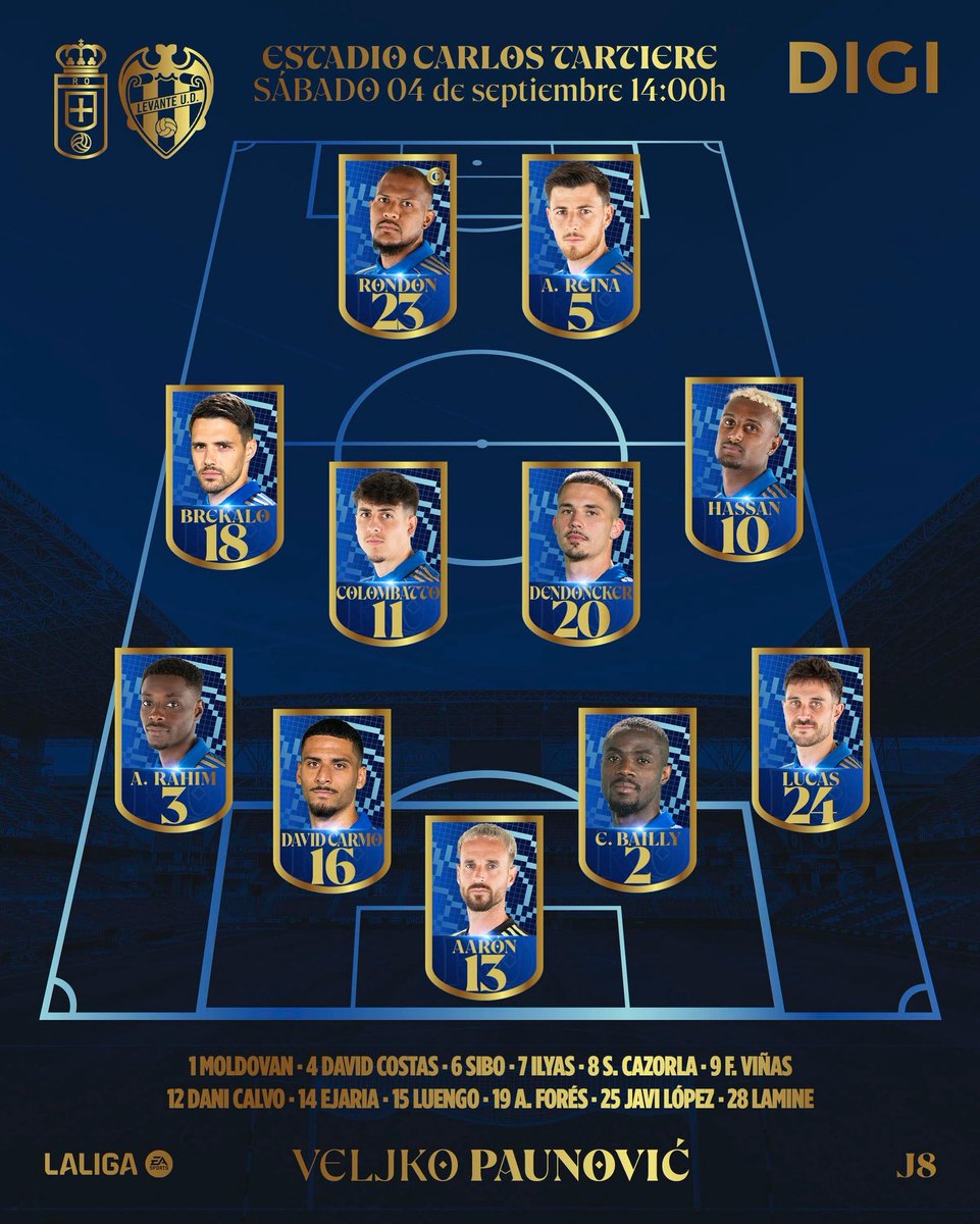 ⚔️ Nuestro 1️⃣1️⃣ para el partido de hoy ante el <a href="/LevanteUD/">Levante UD</a> ⚽️

#RealOviedoLevanteUD 
#VamosOviedo 🔵⚪️
#DíadePartido