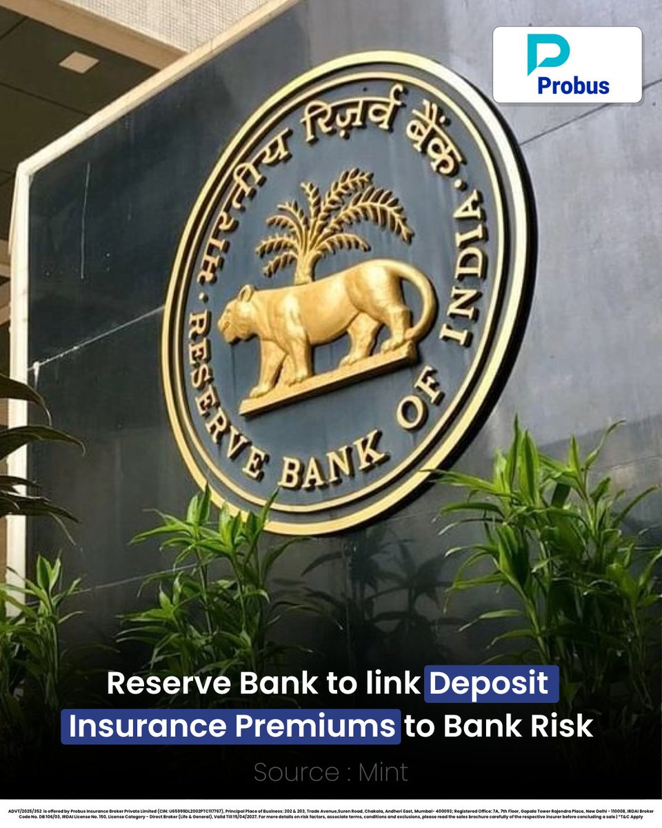 ProbusInsurance's tweet image. Weekly Insurance Highlights
✈️ Aircraft insurance to soar to $9.2B by 2033
💊 Health insurance renewals show strong persistency
🏦 RBI to align deposit insurance premiums with risk levels

📌 Follow @probusinsurance for weekly market insights.
#InsuranceUpdates #ProbusInsurance