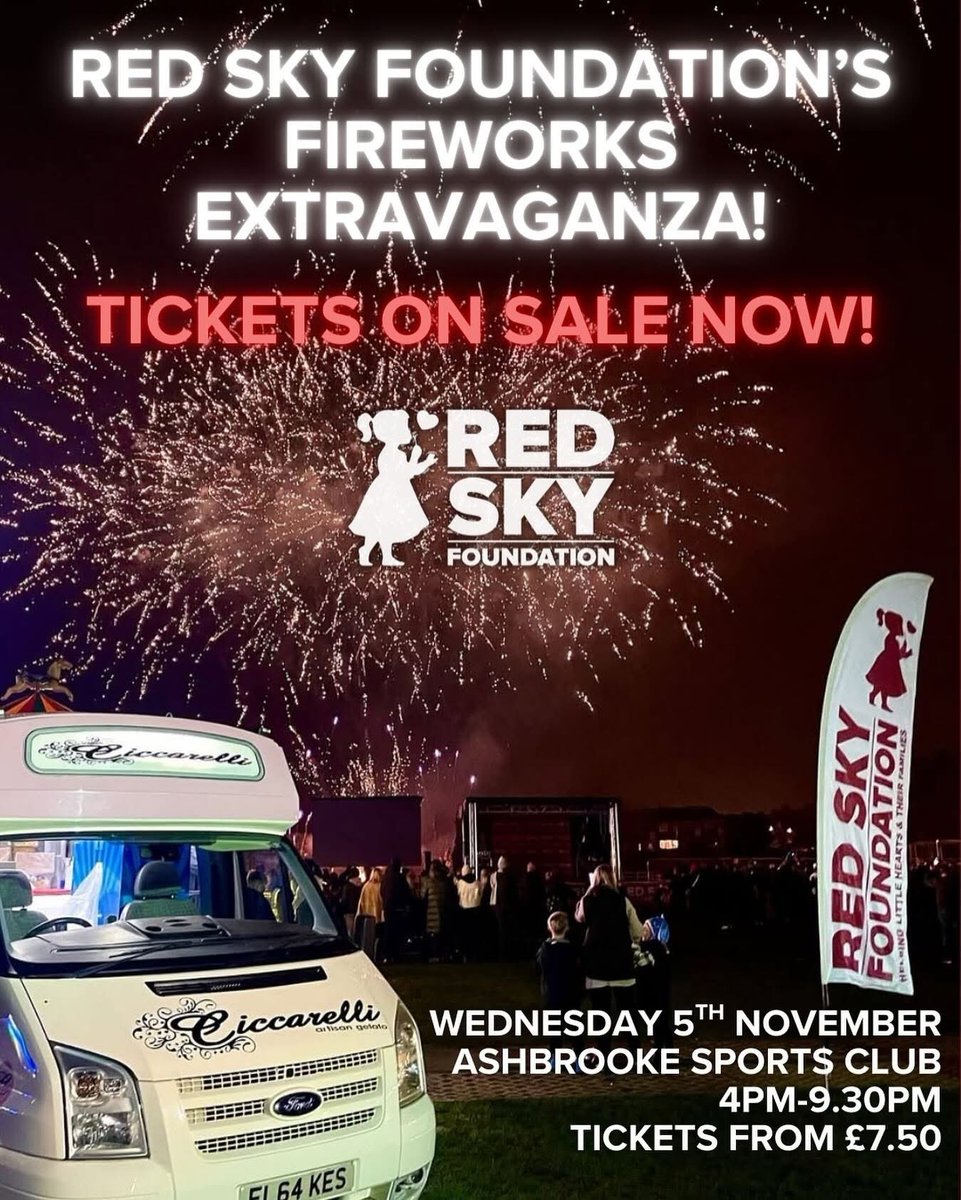 redskycharity's tweet photo. 🎆 SUNDERLAND‘S BIGGEST FIREWORKS EVENT IS BACK! 

🎡 Funfair rides
🎶 Live entertainment &amp; DJ Sets
🤤 Street food vendors
🎇 And of course a HUGE firework display at 8pm!

🎆Don’t miss out, get your tickets- https://t.co/AhKAXaCIaD https://t.co/4PXx0fwrtD