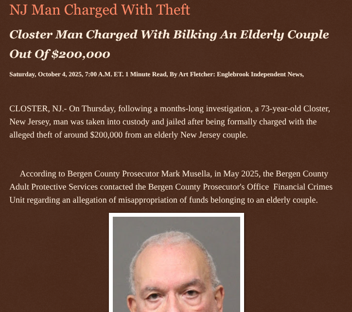 ArtFletcher9's tweet photo. NJ Man Charged With Theft https://t.co/0xiqXypCN7 via @Englebrooknews #CrimeNews #NewJersey #Bergencountynj #closternj #arrested #charged #theft #elderly #couple @wireless_step @HRG_Media @LodiNJNews @SugarMAGA @fordmb1 @SarahGeving1 @Shannon96574094 @Daytobehappy @janninereid1 @gator4kb18 @MichelleF_35 @TrumpWasRite @gator4kb18 @MichelleF_35 @TrumpWasRite @KathyKbrose @RobGerundo @JimBobW49