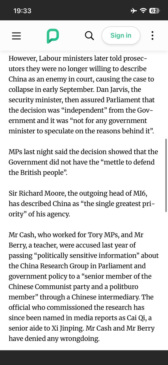 💥英国工党政府向CCP妥协，撤销对两名间谍的指控引起舆论哗然

👉英国《每日电讯报》披露，30岁的克里斯托弗·卡什（Christopher Cash）和33岁的克里斯托弗·贝里（Christopher Berry）被控违反《1911年官方保密法》，涉嫌向CCP高层传递英国外交政策及议会“对华研究小组”的敏感信息。

👉