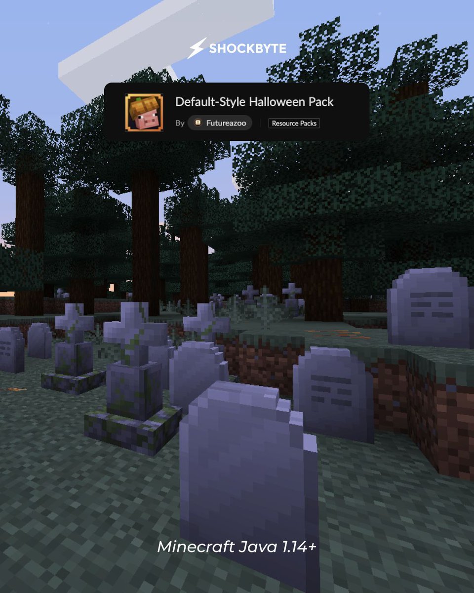 Shockbyte's tweet image. Halloween is creeping up fast… 🧟
From gravestones to candy loot, this pack turns your server into a haunted adventure.
🎮 Version: Minecraft Java 1.14+
#minecraft #minecraftupdate #minecraftjava #minecraftresourcepack #minecrafters