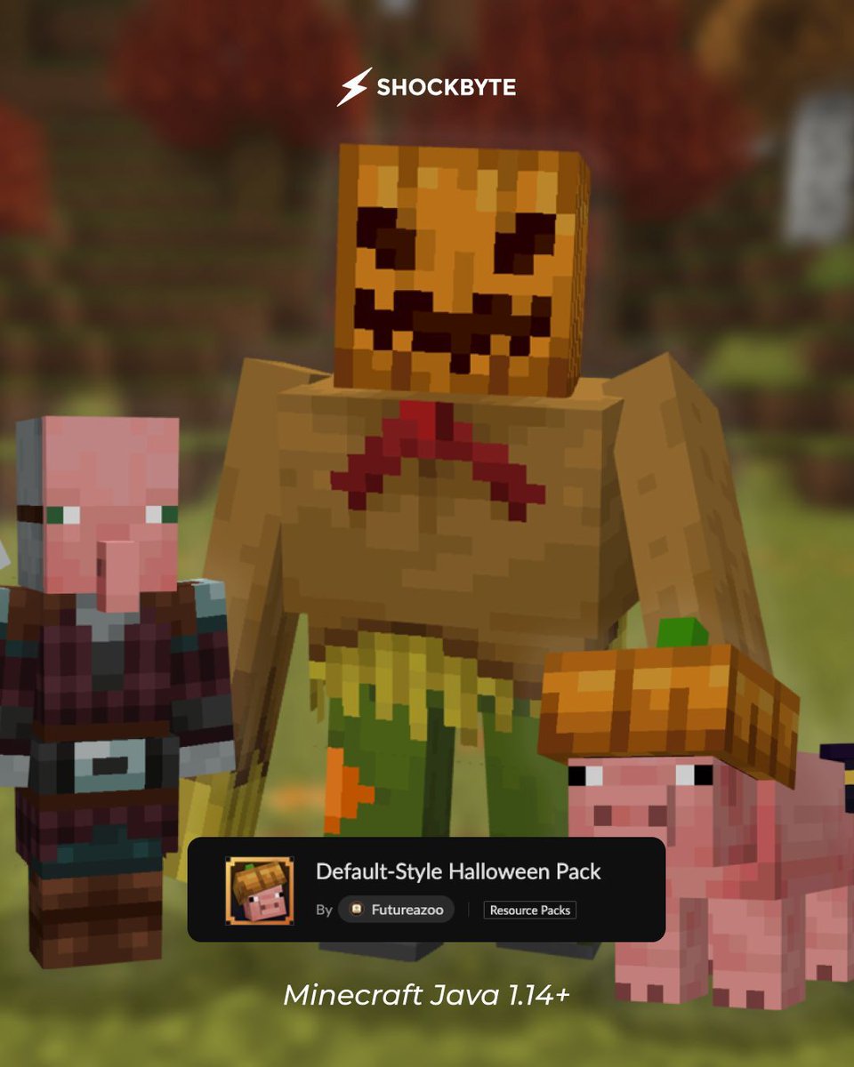 Shockbyte's tweet image. Halloween is creeping up fast… 🧟
From gravestones to candy loot, this pack turns your server into a haunted adventure.
🎮 Version: Minecraft Java 1.14+
#minecraft #minecraftupdate #minecraftjava #minecraftresourcepack #minecrafters