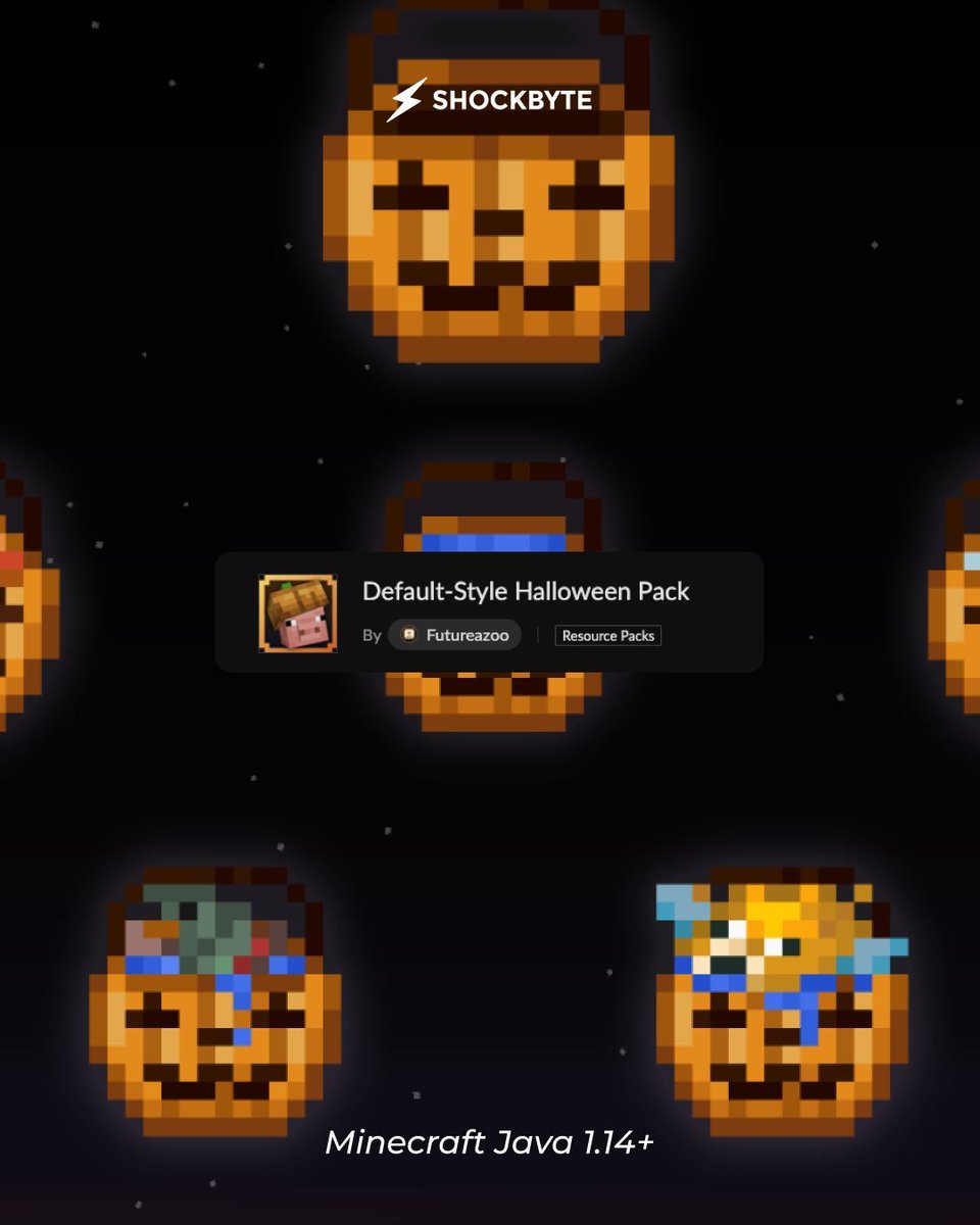 Shockbyte's tweet image. Halloween is creeping up fast… 🧟
From gravestones to candy loot, this pack turns your server into a haunted adventure.
🎮 Version: Minecraft Java 1.14+
#minecraft #minecraftupdate #minecraftjava #minecraftresourcepack #minecrafters