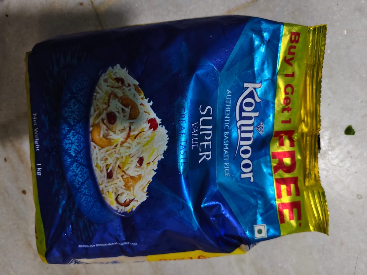 luck24s's tweet photo. @JioMart I had placed an order for Basmati Rice which was showing a "Buy 1 Get 1 Free" offer at the wrapper. However, I only received one pack instead of two. Please check and resolve this issue at the earliest or provide the missing product.

Order ID:17595741870621596A https://t.co/LqYNmT1Inc