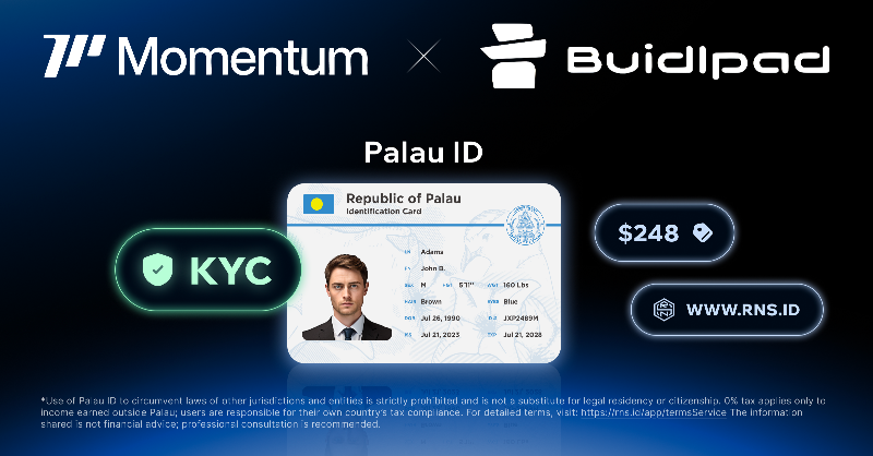 RNS_global's tweet photo. Momentum launched HODL Yield Campaign on BuidlPad!

Palau ID is a valid option for KYC.

Disclaimer: Not financial advice. Jurisdictional restrictions may apply. Please visit the official Buidlpad website for details.